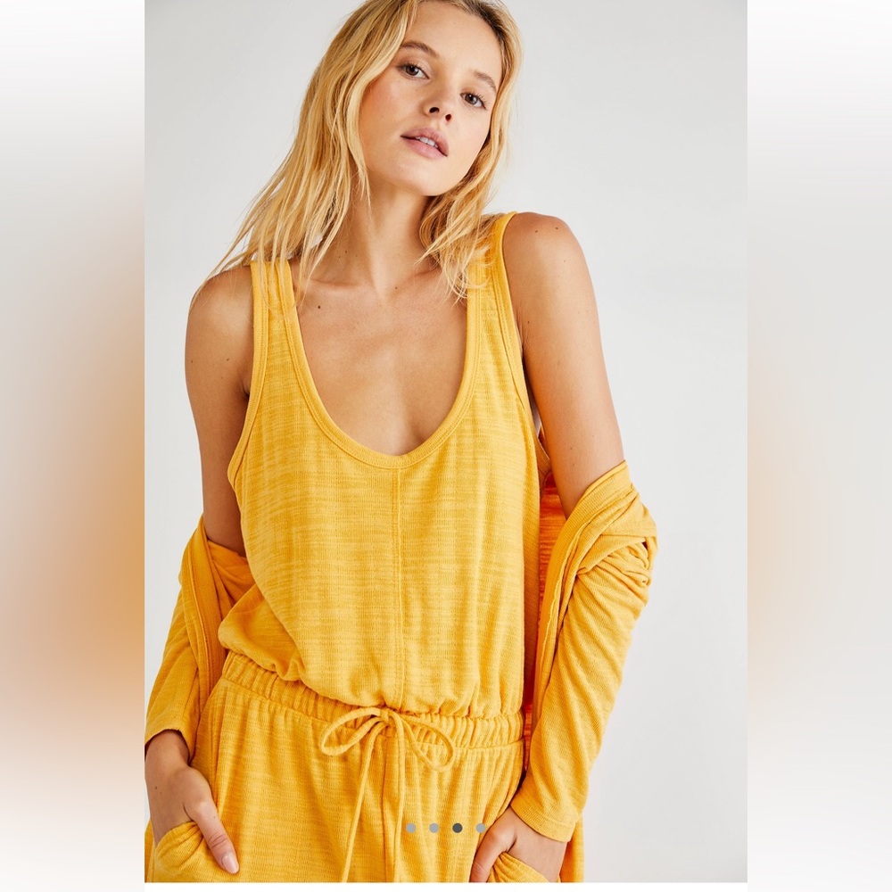 Free People Beach BiCoastal Jumpsuit and Maxi Cardigan Duster Gold